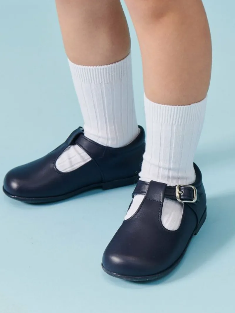 La Coqueta Boys Shoes/Boys Shoes | First Walker Shoes^Navy Leather Toddler T-Bar Shoes