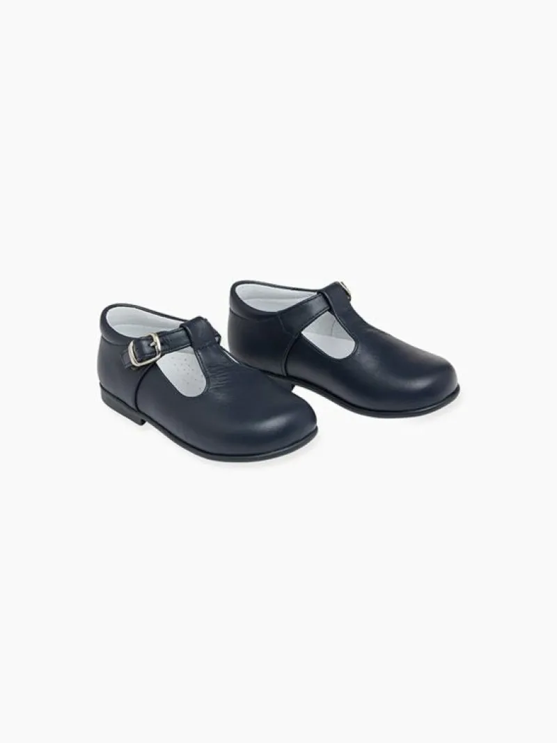 La Coqueta Boys Shoes/Boys Shoes | First Walker Shoes^Navy Leather Toddler T-Bar Shoes