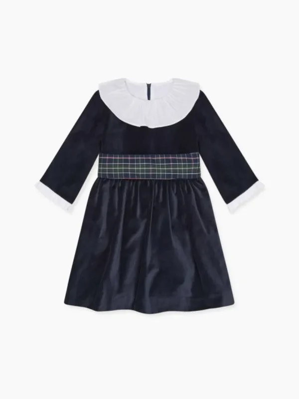 La Coqueta Dresses^Navy Nola Velvet Girl Dress