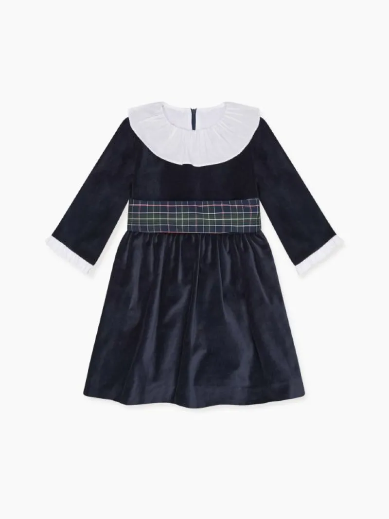 La Coqueta Dresses^Navy Nola Velvet Girl Dress