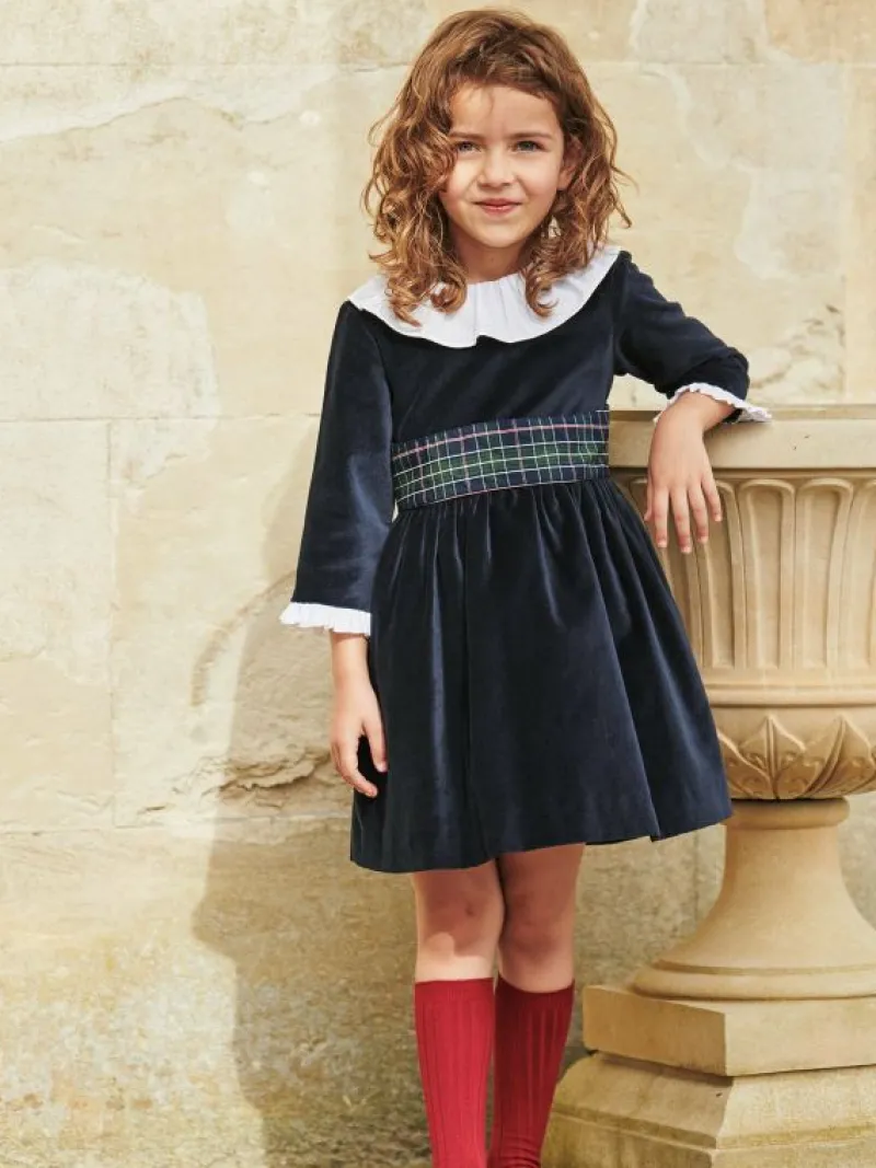 La Coqueta Dresses^Navy Nola Velvet Girl Dress