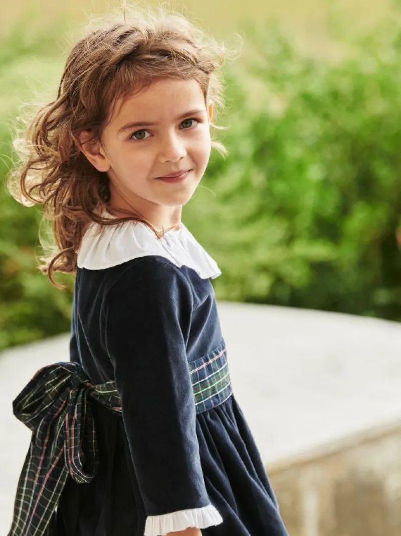 La Coqueta Dresses^Navy Nola Velvet Girl Dress