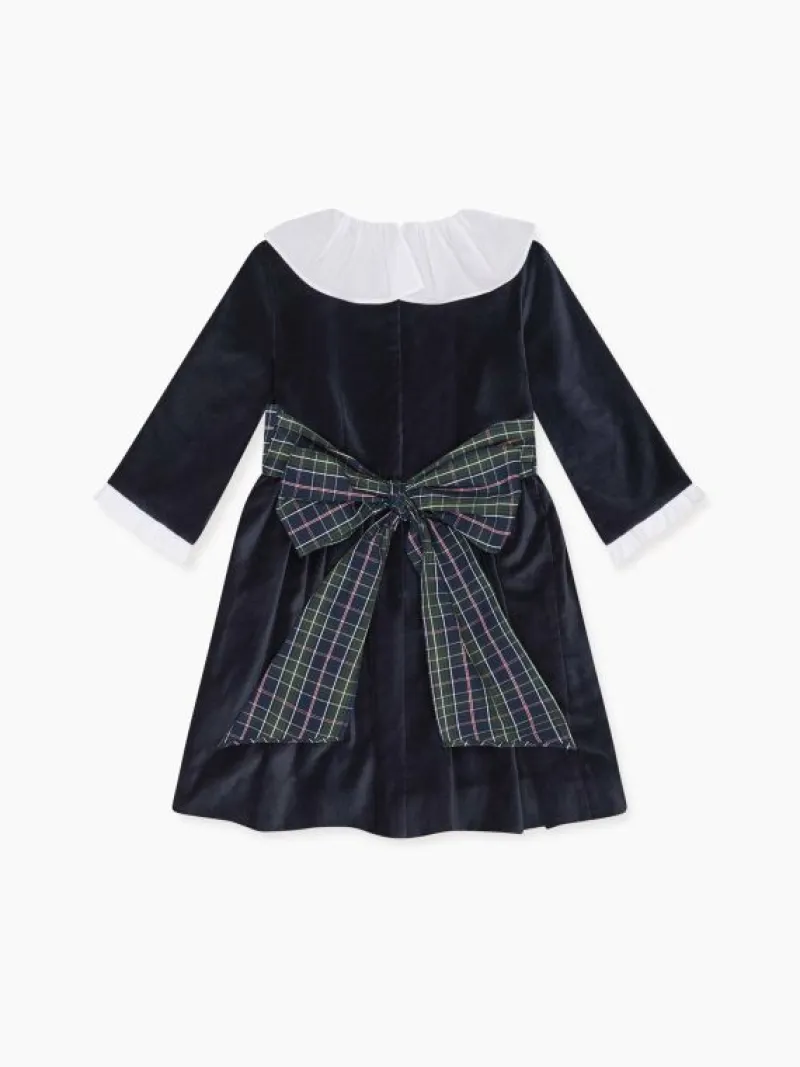 La Coqueta Dresses^Navy Nola Velvet Girl Dress
