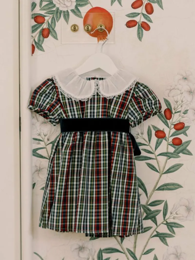 La Coqueta View All | Dresses & Sets^Navy Tartan Alicia Baby Girl Set