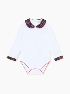 La Coqueta View All | Sleepsuits & Bodysuits^Navy Tartan Bastia Baby Bodysuit