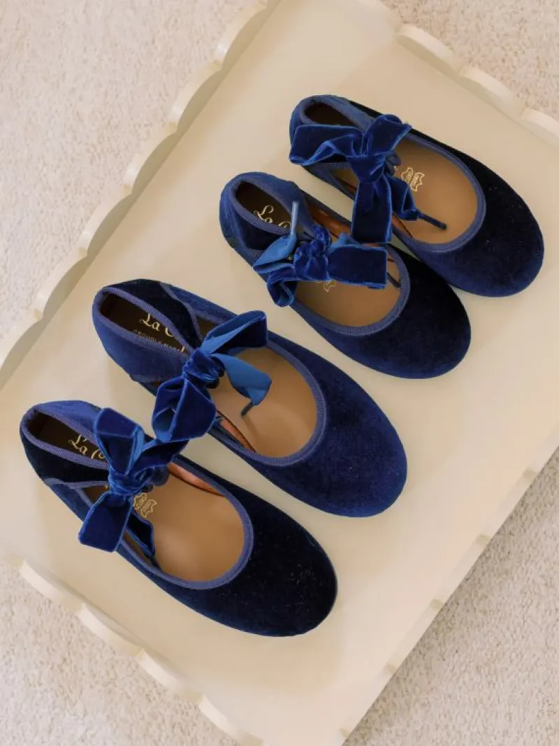 La Coqueta Girls School Shoes | Girls Shoes/Girls School Shoes^Navy Velvet Girl Bow Ballerina Shoes