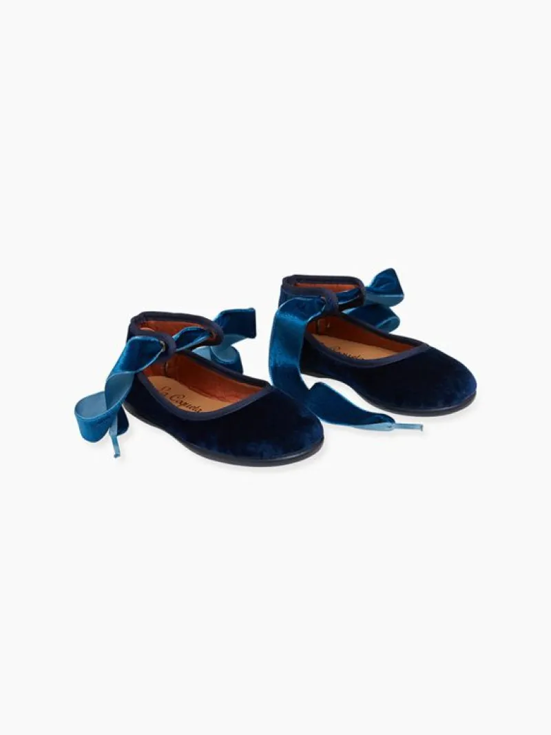 La Coqueta Girls School Shoes | Girls Shoes/Girls School Shoes^Navy Velvet Girl Bow Ballerina Shoes