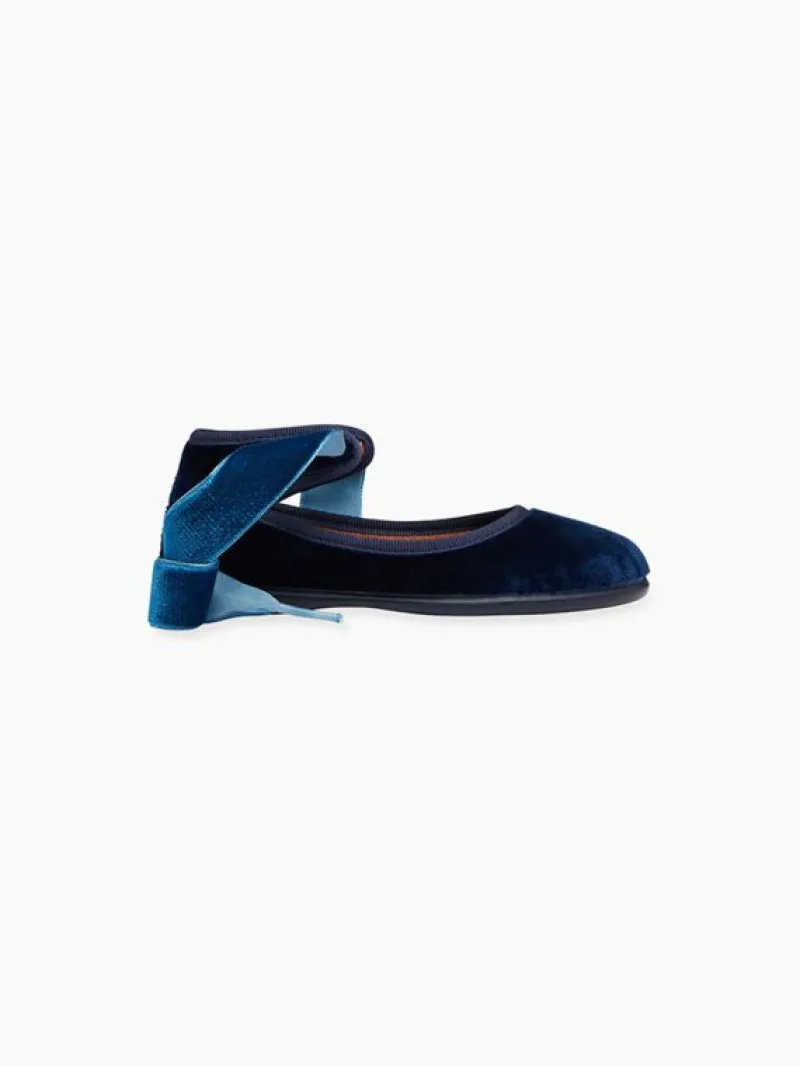 La Coqueta Girls School Shoes | Girls Shoes/Girls School Shoes^Navy Velvet Girl Bow Ballerina Shoes