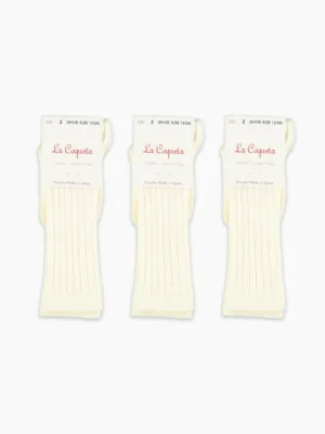 La Coqueta View All | Socks & Tights^Off White Ribbed Knee High Kids Socks Set