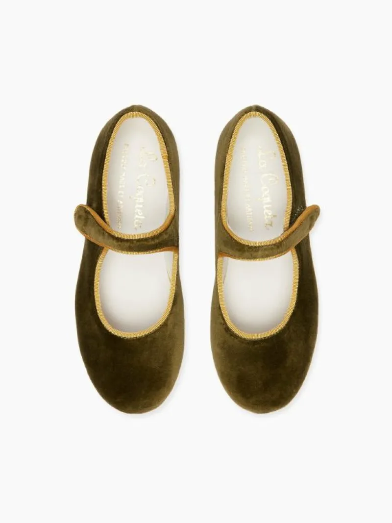 La Coqueta First Walker Shoes | Baby & Toddler Shoes/First Walker Shoes^Olive Velvet Girl Mary Jane Shoes