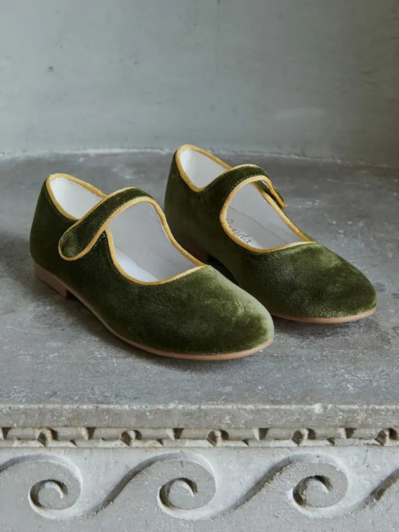 La Coqueta First Walker Shoes | Baby & Toddler Shoes/First Walker Shoes^Olive Velvet Girl Mary Jane Shoes