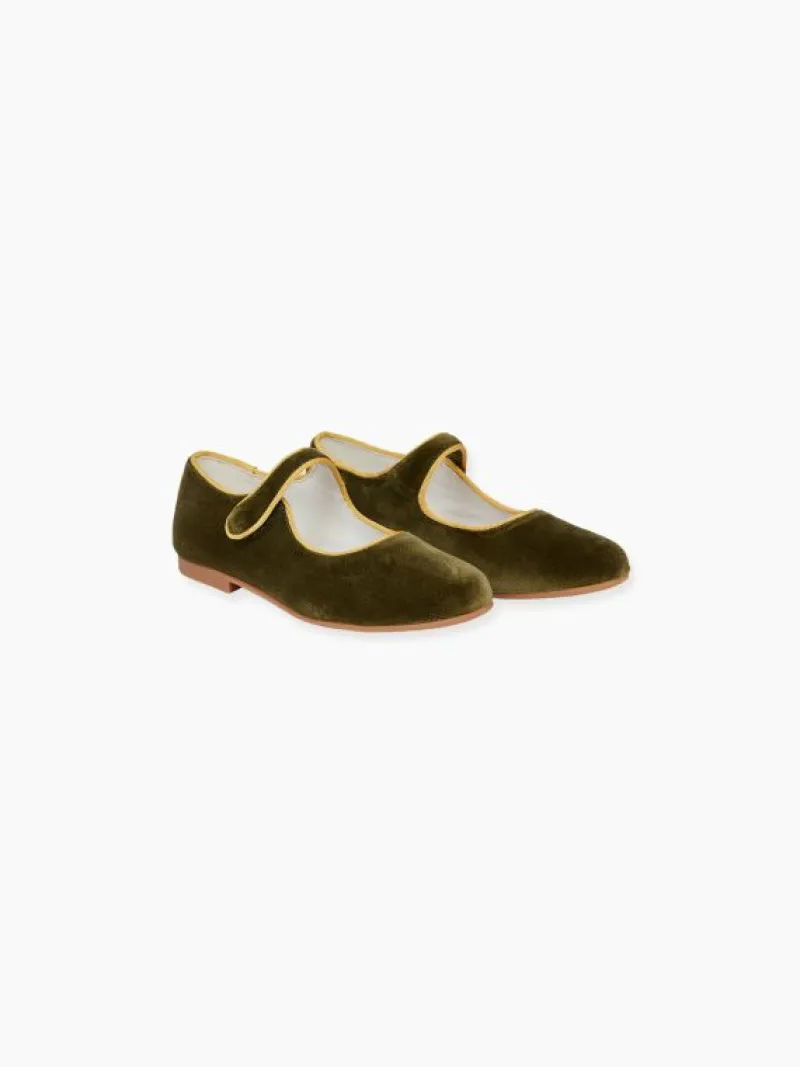 La Coqueta First Walker Shoes | Baby & Toddler Shoes/First Walker Shoes^Olive Velvet Girl Mary Jane Shoes
