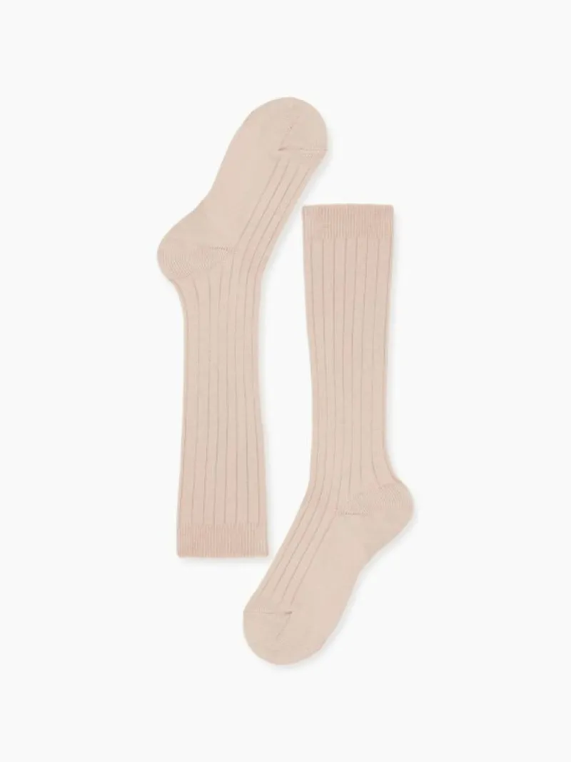 La Coqueta View All | Socks & Tights^Pale Pink Ribbed Knee High Girl Socks