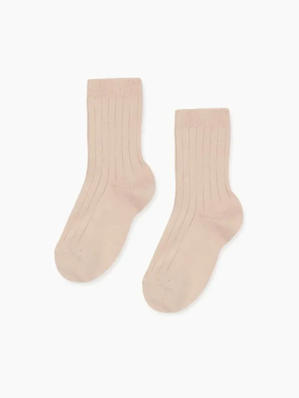 La Coqueta View All | Socks & Tights^Pale Pink Ribbed Short Girl Socks