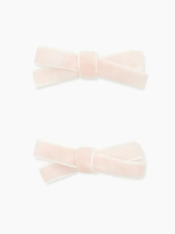 La Coqueta View All | Hair Accessories^Pink Small Bow Velvet Girl Clips Set 2