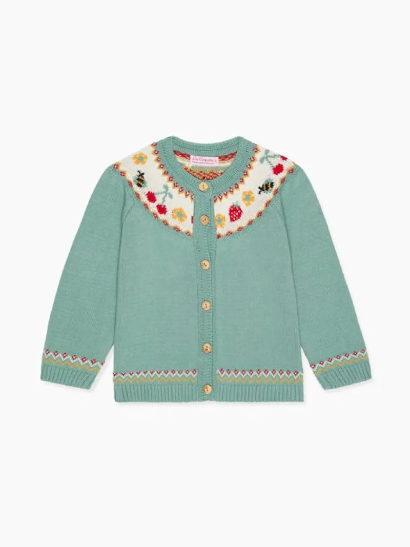 La Coqueta View All | Baby Girl^Sage Green Verano Cotton Baby Girl Cardigan