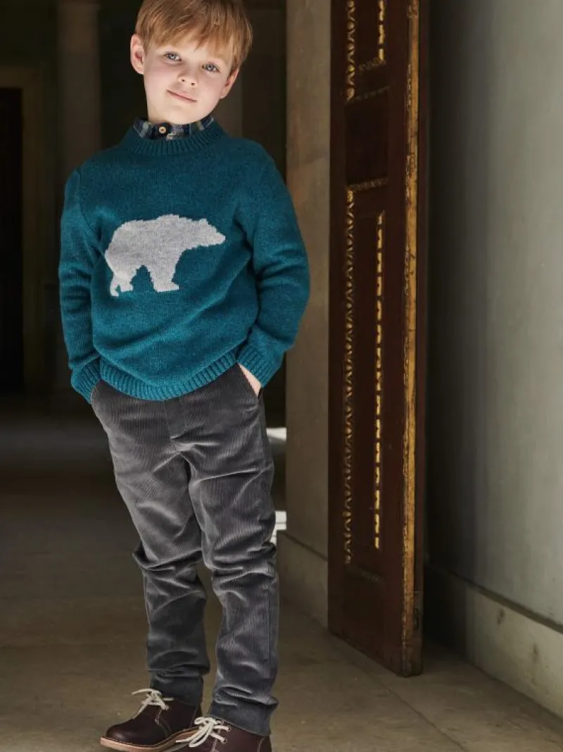 La Coqueta Jumpers & Cardigans | Jumpers & Cardigans^Teal Oso Merino Intarsia Kids Jumper