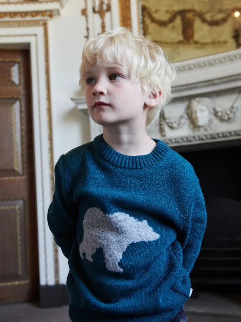 La Coqueta Jumpers & Cardigans | Jumpers & Cardigans^Teal Oso Merino Intarsia Kids Jumper