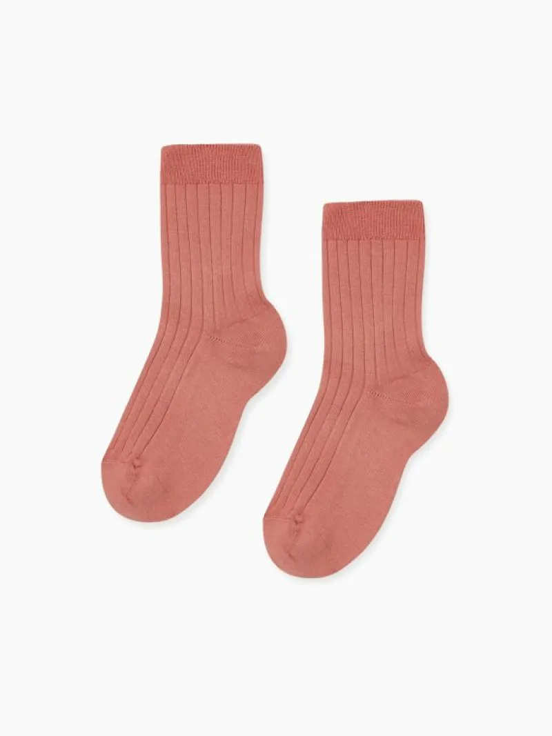 La Coqueta View All | Socks & Tights^Terracotta Ribbed Short Kids Socks
