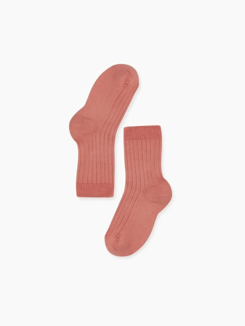 La Coqueta View All | Socks & Tights^Terracotta Ribbed Short Kids Socks