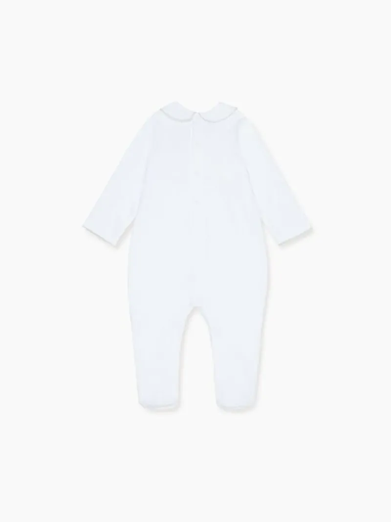 La Coqueta View All | Sleepsuits & Bodysuits^White Dali Baby Smock Sleepsuit