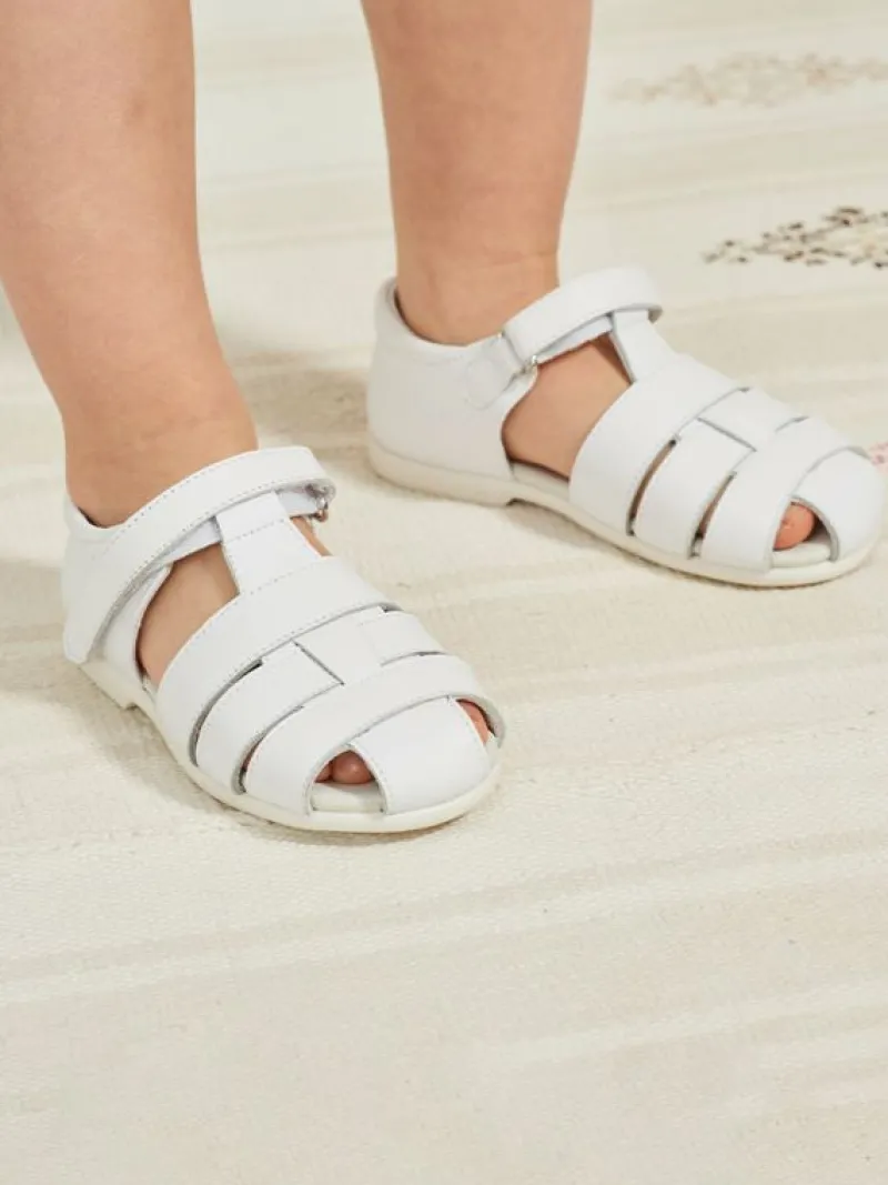 La Coqueta Boys Shoes/Boys Shoes | First Walker Shoes^White Leather Toddler Toledo Sandals