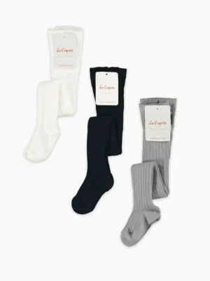 La Coqueta View All | Socks & Tights^White Mix Ribbed Kids Tights Set