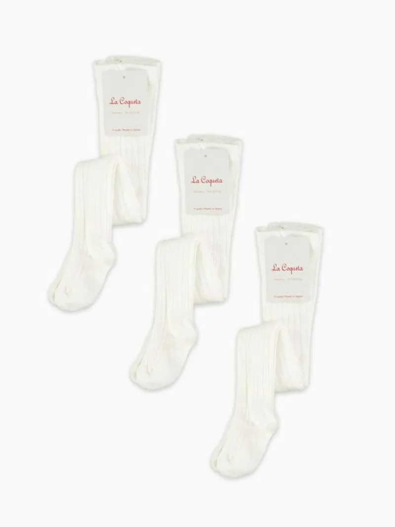 La Coqueta View All | View All^White Ribbed Kids Tights Set
