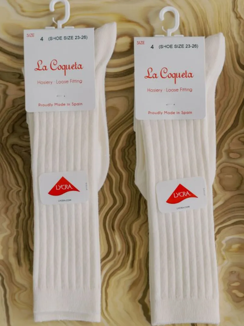 La Coqueta View All | Socks & Tights^White Ribbed Knee High Kids Socks