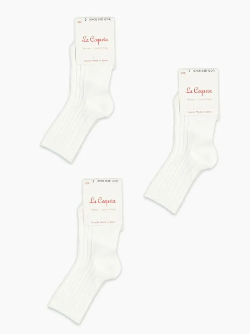 La Coqueta View All | Socks & Tights^White Ribbed Short Kids Socks Set