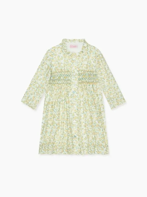 La Coqueta Dresses^Yellow Floral Casilda Girl Hand-Smocked Dress